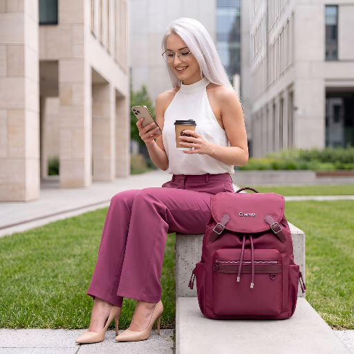 Plecak z klapą damski Chantria | 18L, 10 kieszeni | Laptop 15.6", iPad, A4 | Bezpłatny bagaż Ryanair, Wizz Air – Malinowy
