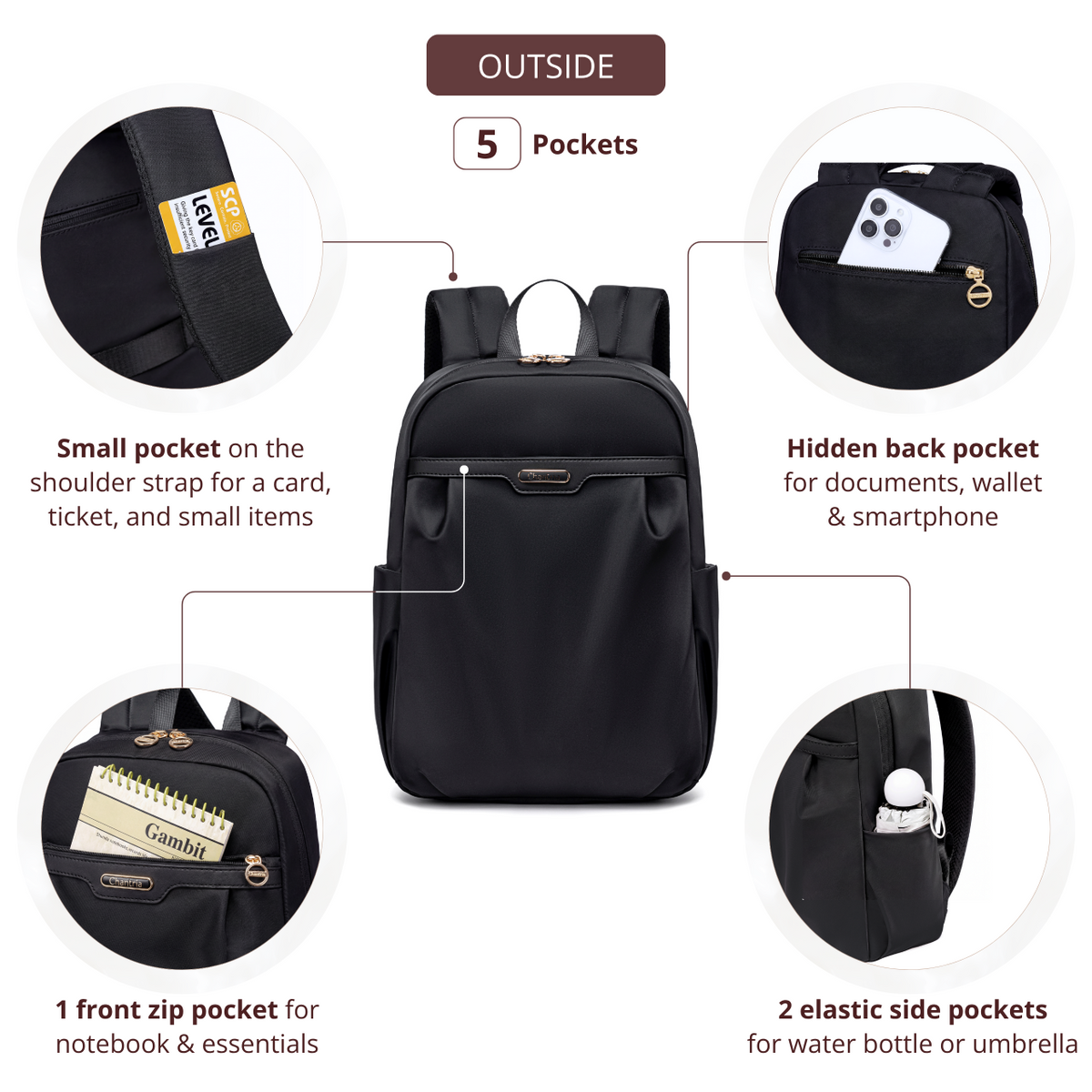 Women's Elegant City Backpack | Lightweight Water-Resistant | Fits MacBook iPad – Black