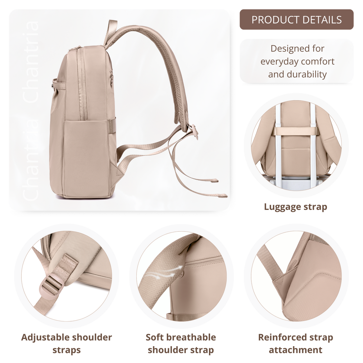 Women's Elegant City Backpack | Lightweight Water-Resistant | Fits MacBook iPad – Beige