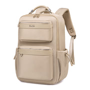 Chantria Women's Organizer Backpack | 2 Compartments, 15 Pockets | Fits 15.6" Laptop, iPad, A4 | Luggage Strap – Beige