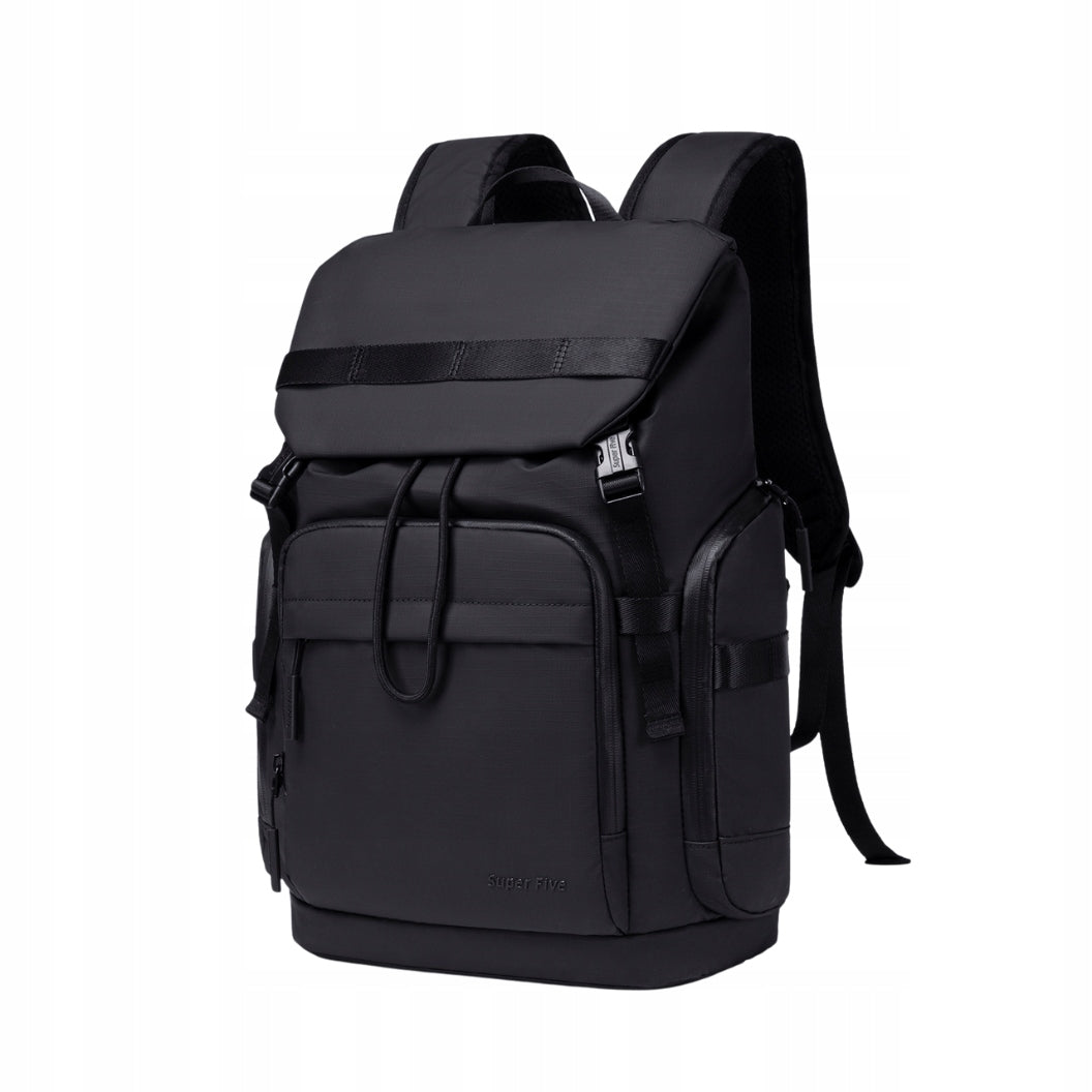 Czarny plecak miejski młodzieżowy, wodoodporny, na laptopa 15,6", 17 l, z wieloma kieszeniami. SUPER FIVE FB723 Black.