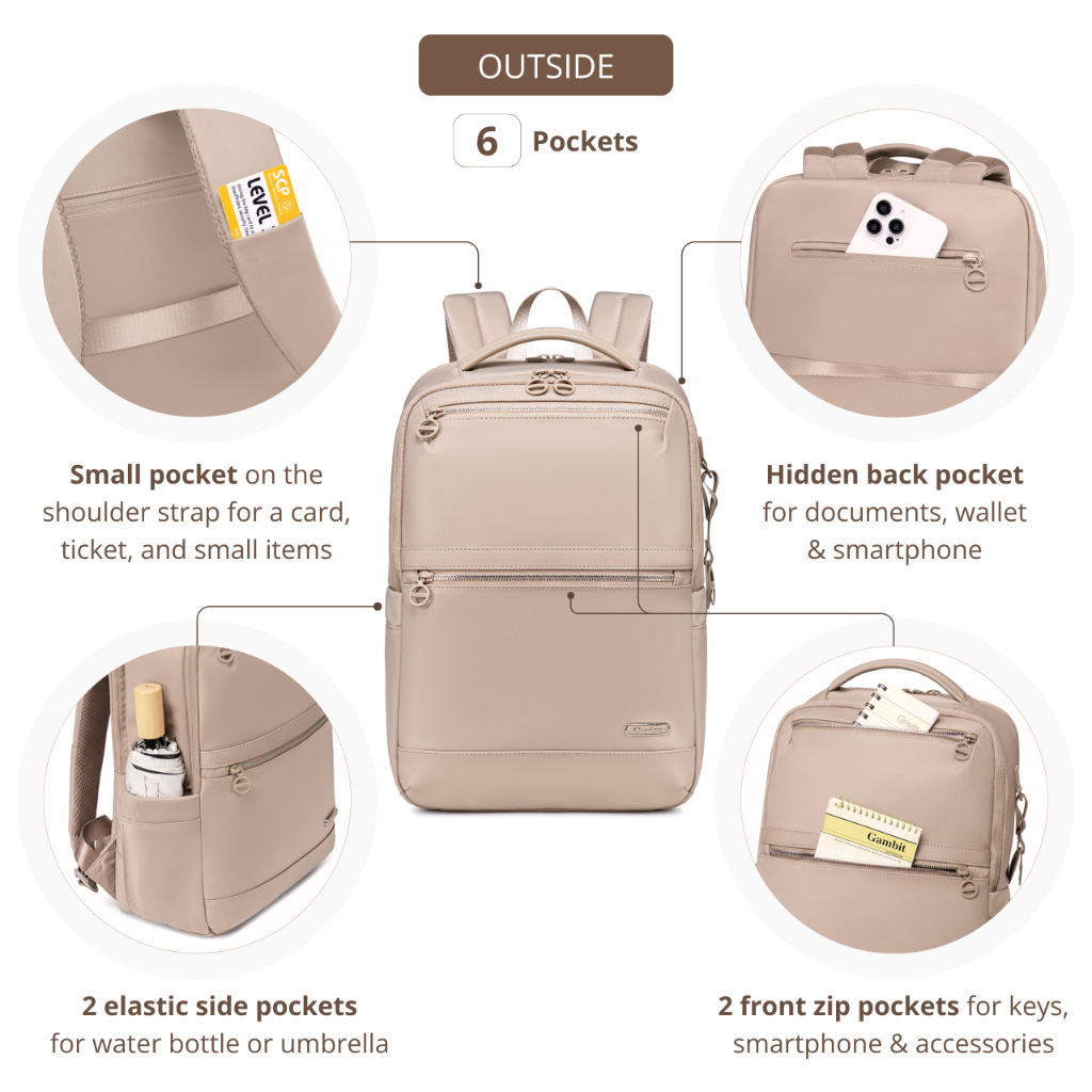 Women's City Backpack Chantria | For College & Work | Fits 15.6 Laptop Books & A4 Folders | Multi-Pocket | Free Carry-On Ryanair Wizzair – Beige