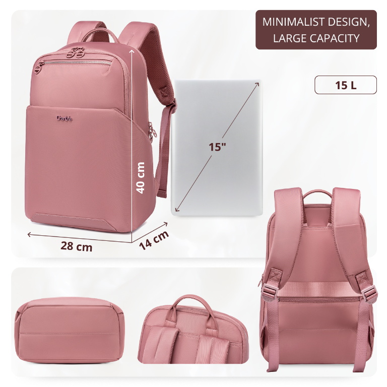 Plecak damski miejski Chantria elegancki | Na laptop 15,6" teczki A4 i książki | Do pracy na uniwersytet i styl biznesowy | Dwukomorowy | Pas na walizkę – Antyczny róż
