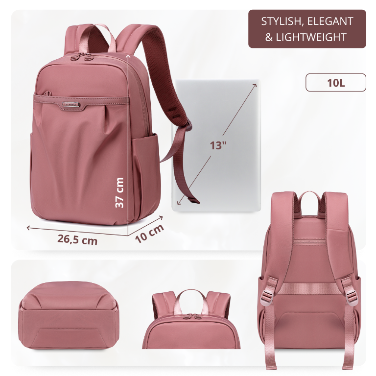 Women's Elegant City Backpack Chantria | Lightweight Water-Resistant | Fits MacBook iPad – Antique Rose