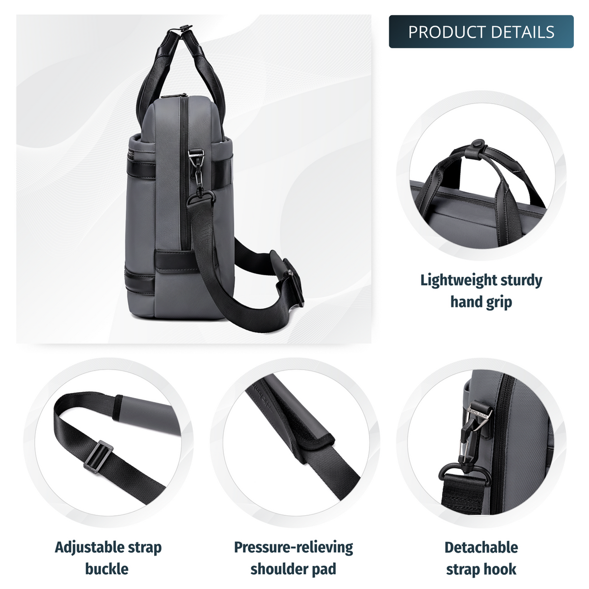 15.6" Laptop Shoulder Bag Arctic Hunter| Luggage Strap | Water Resistant | Business Briefcase – Grey