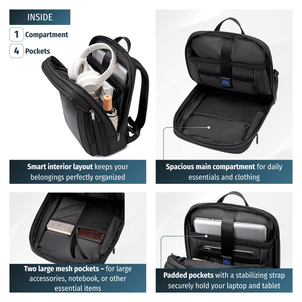 Miejski plecak Arctic Hunter | Laptop 15,6" | Rozszerzalny | Bezpłatny do samolotu – Czarny