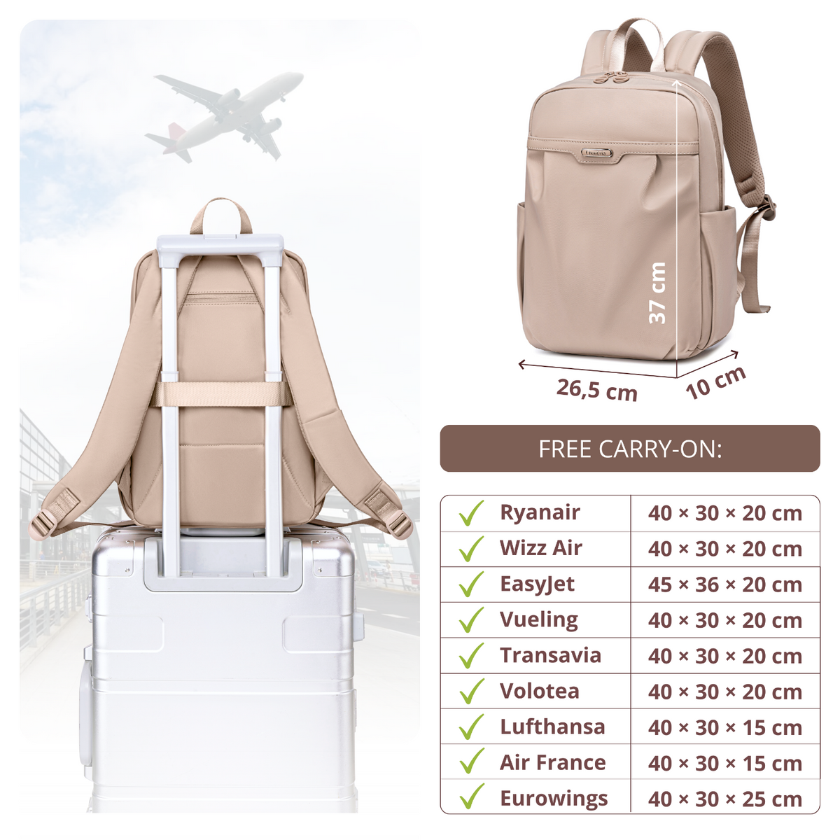 Women's Elegant City Backpack | Lightweight Water-Resistant | Fits MacBook iPad – Beige