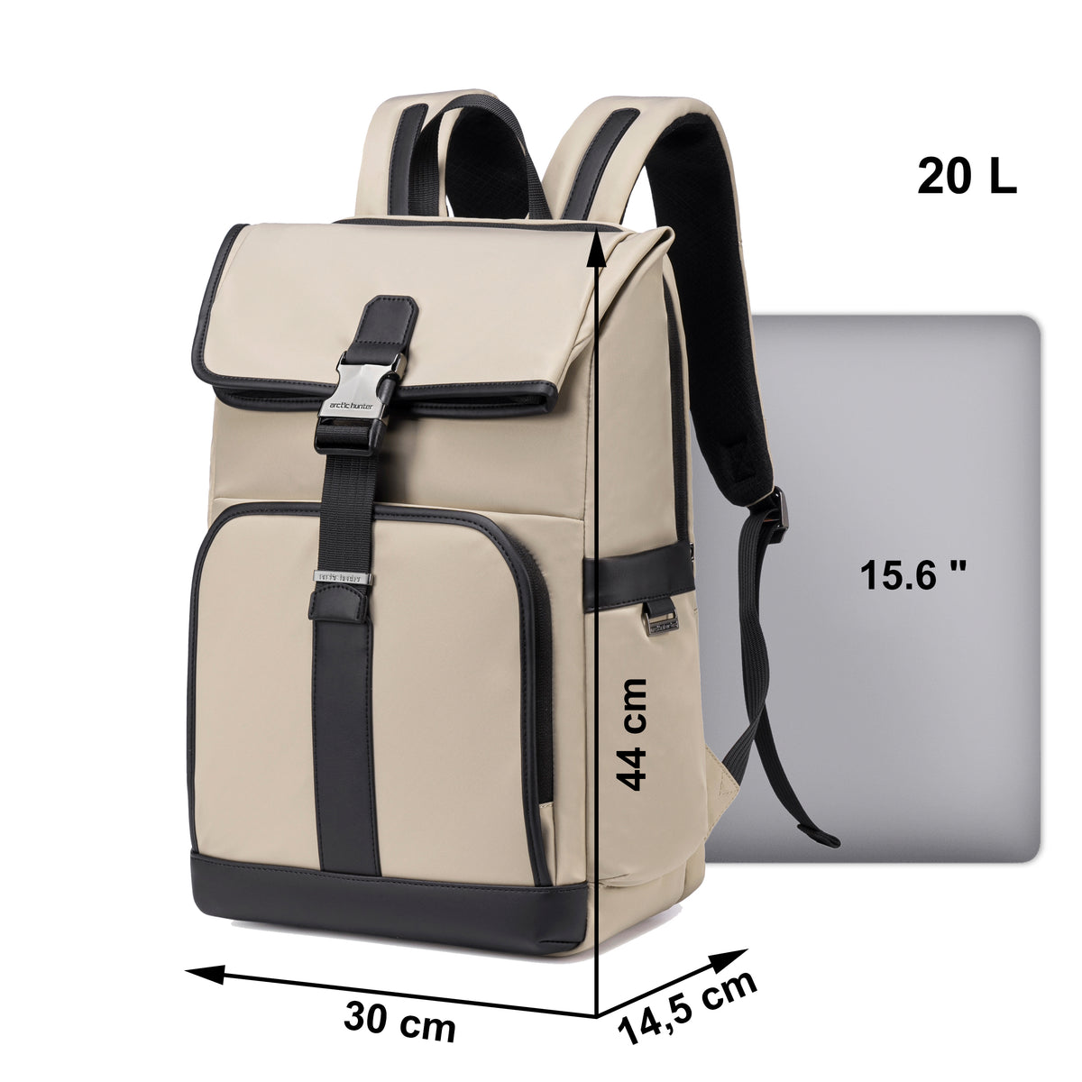 Plecak biznesowy męski nowoczesny beżowy na laptop 15,6” do pracy w podróż