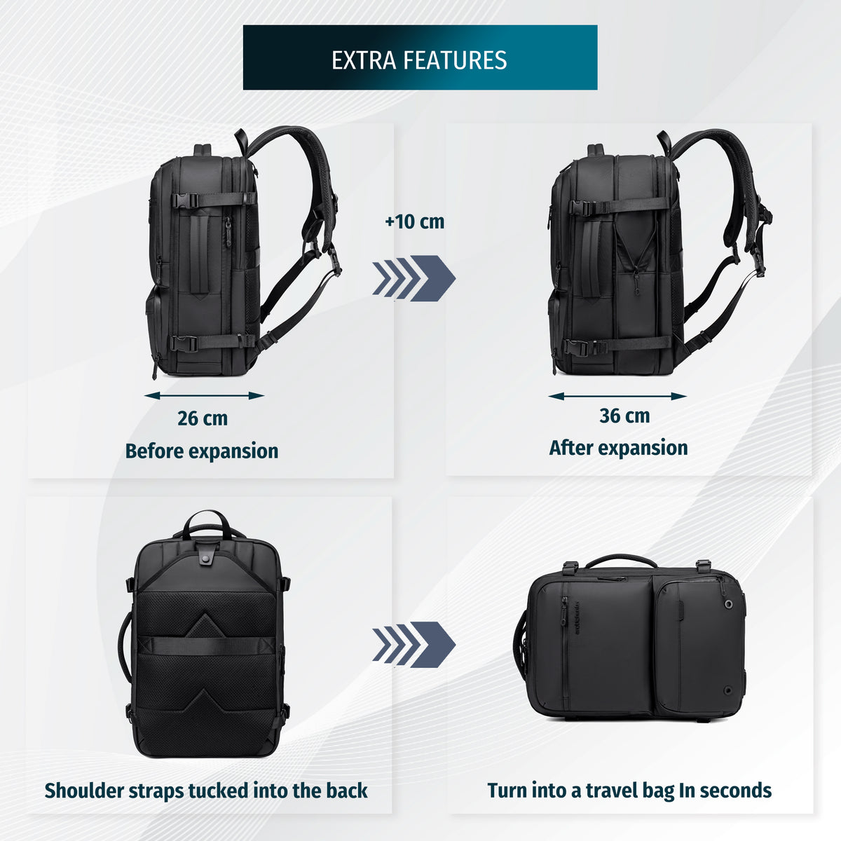 Modern Travel Backpack Arctic Hunter | Vacuum Compression Bag & Electric Pump | Spacious Storage | Laptop 15.6" - Black