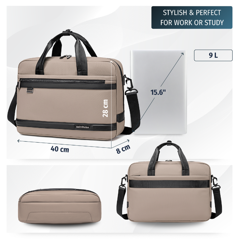 Torba na ramię na laptopa 15.6" | Pasek na walizkę | Wodoodporna | Do pracy i podróży - Beźowa