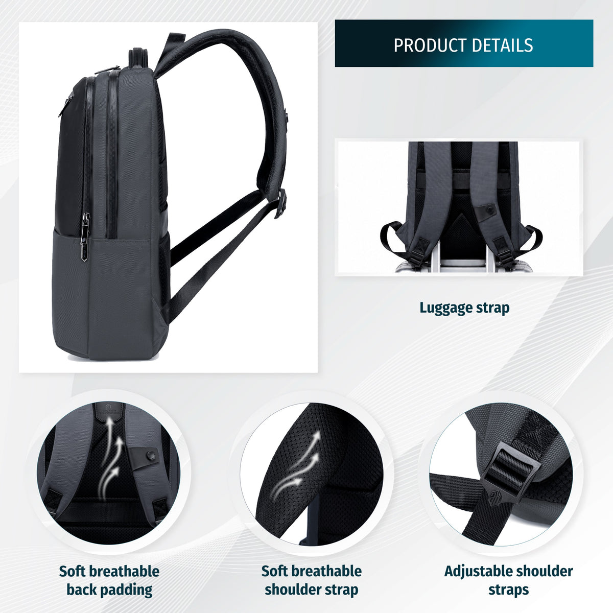 Smart Urban Backpack Arctic Hunter | Laptop 15.6" | Water-Resistant – Grey