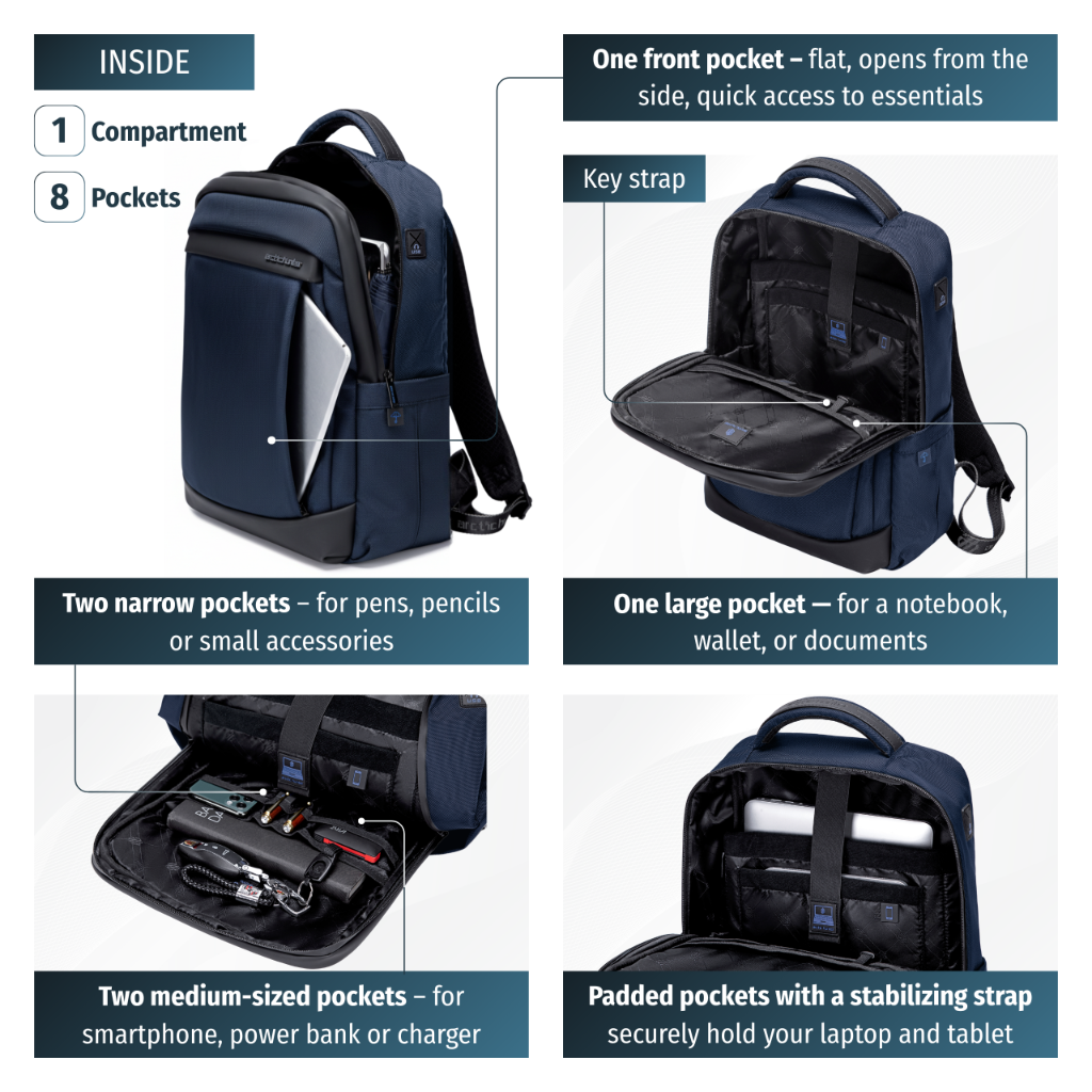 Men's Work & Study Backpack Arctic Hunter | 15.6" Laptop | Water Resistant – Blue