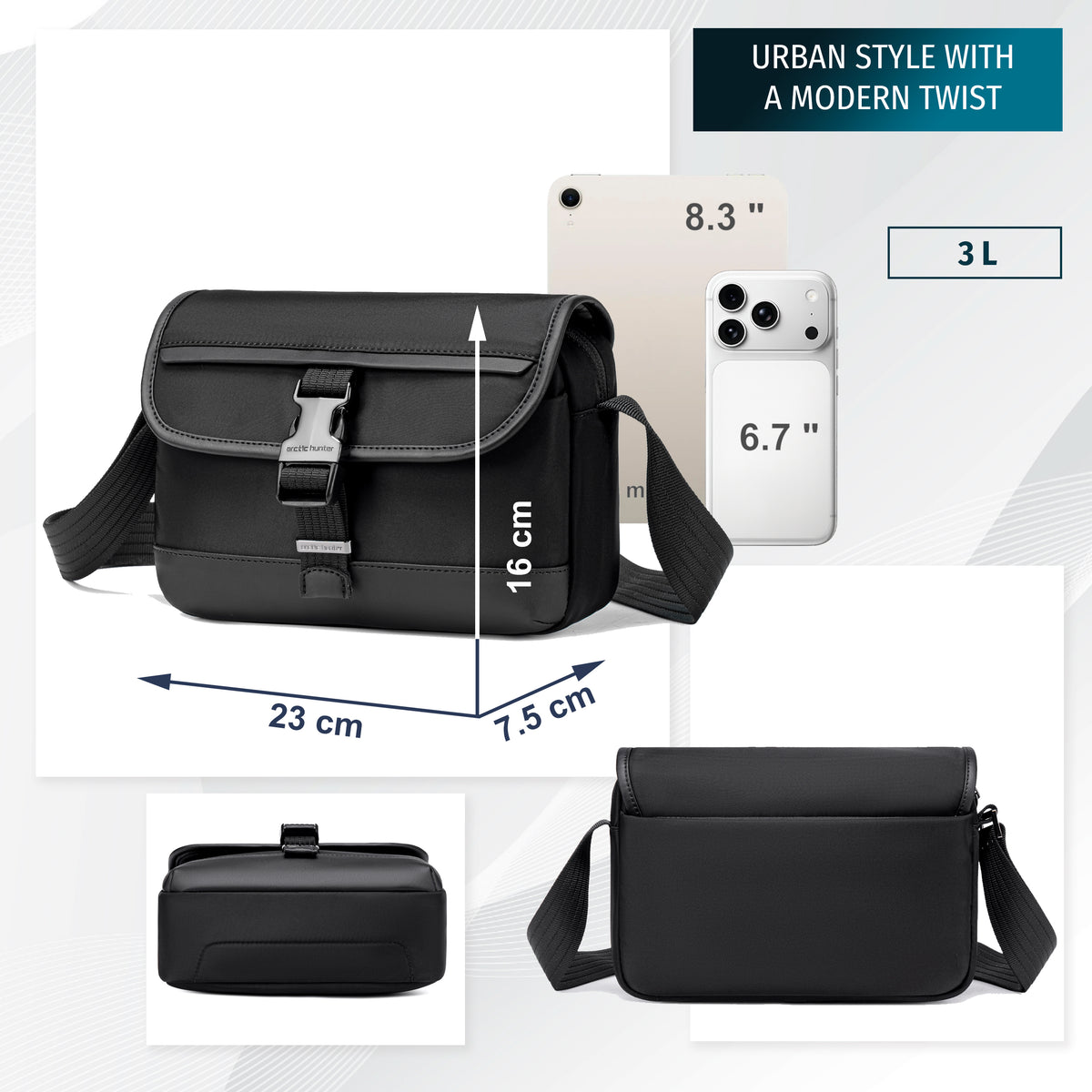 Crossbody Bag Arctic Hunter | Phone & Documents | Water resistant - Black