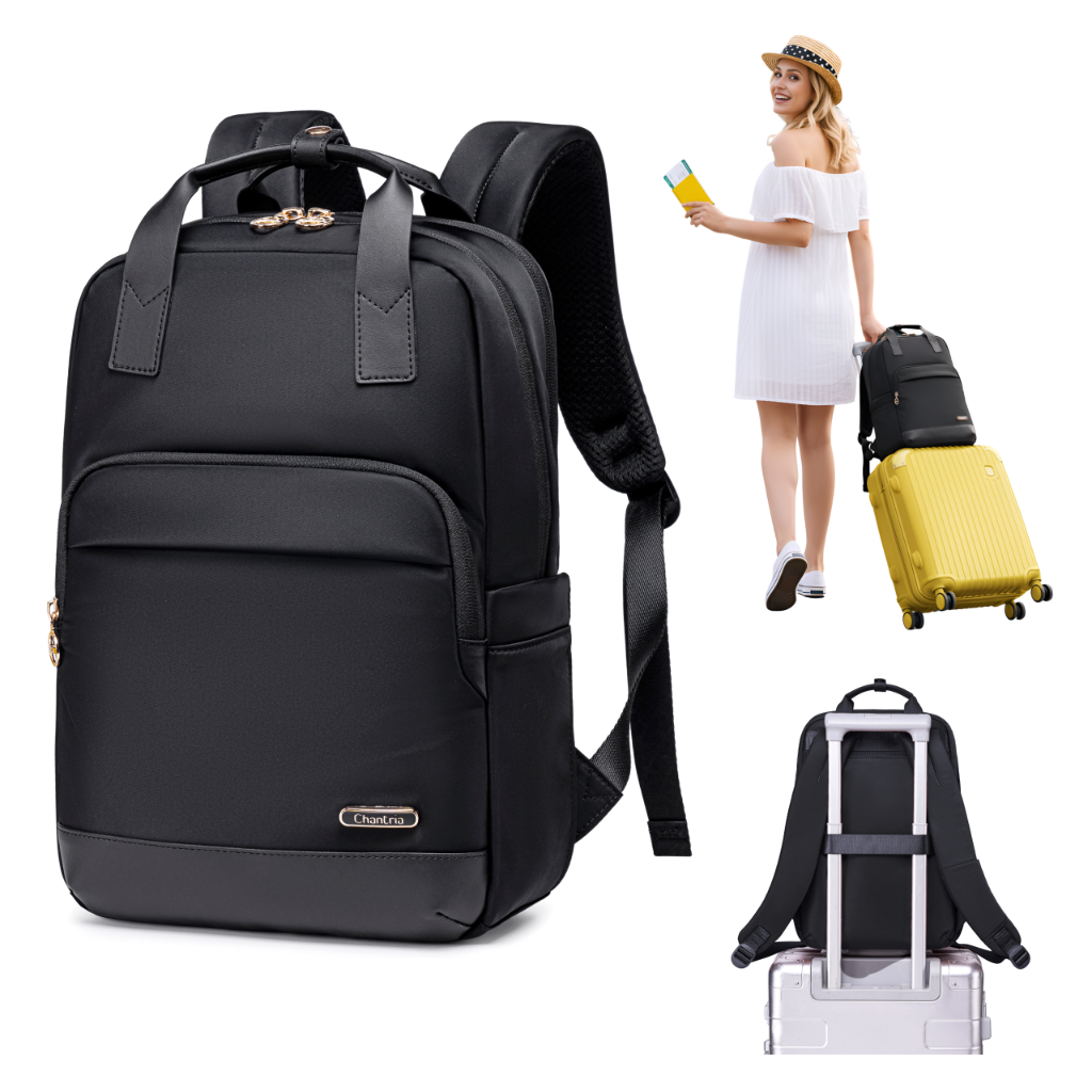 Plecak torba damska Chantria z podwójnym uchwytem | Na studia i do pracy | Na laptopa 15.6 A4 | Bagaż podręczny Ryanair Wizzair – Czarny