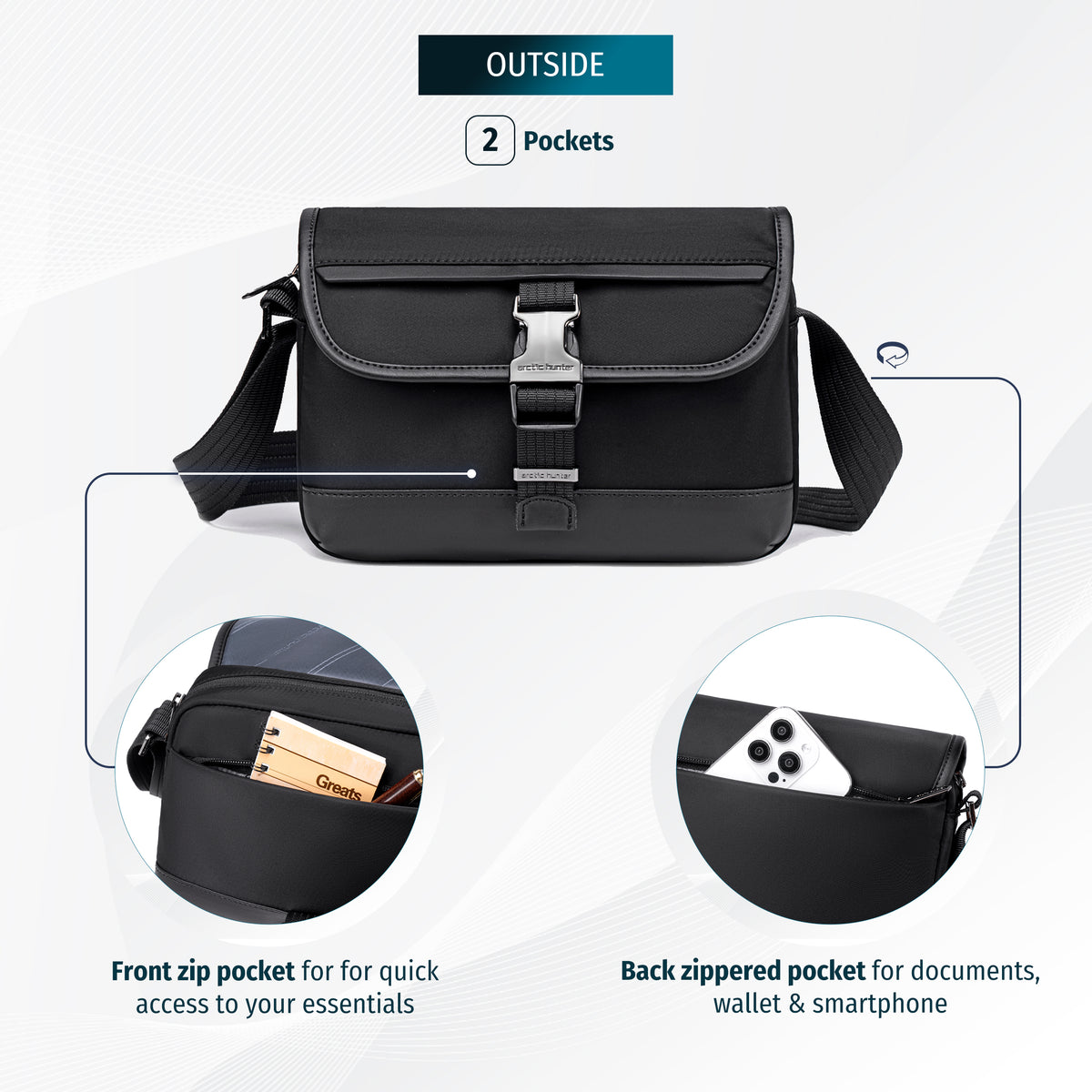 Crossbody Bag Arctic Hunter | Phone & Documents | Water resistant - Black