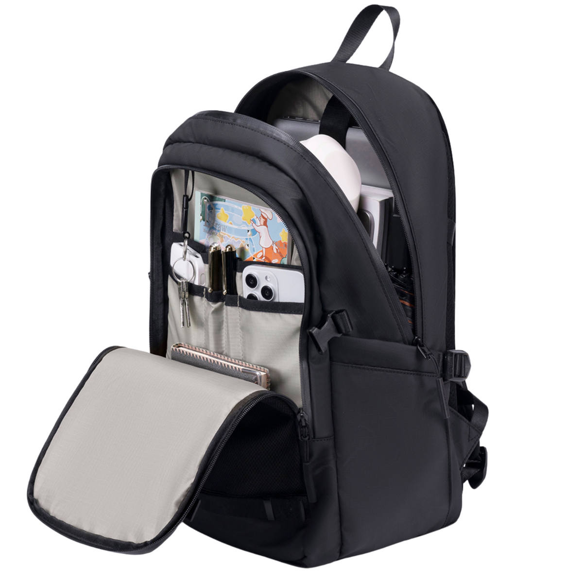 Czarny plecak miejski dla aktywnej młodzieży, 23 l, wodoodporny, na laptopa 15,6", podróżny. SUPER FIVE FB699 Black