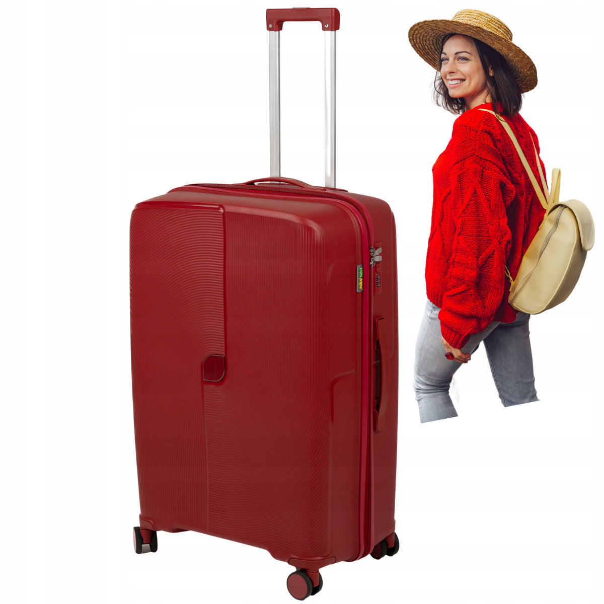 Walizka podróżna duża czerwona na kółkach - lekka, pojemna i elegancka walizka do samolotu Wowbag 7918 L red