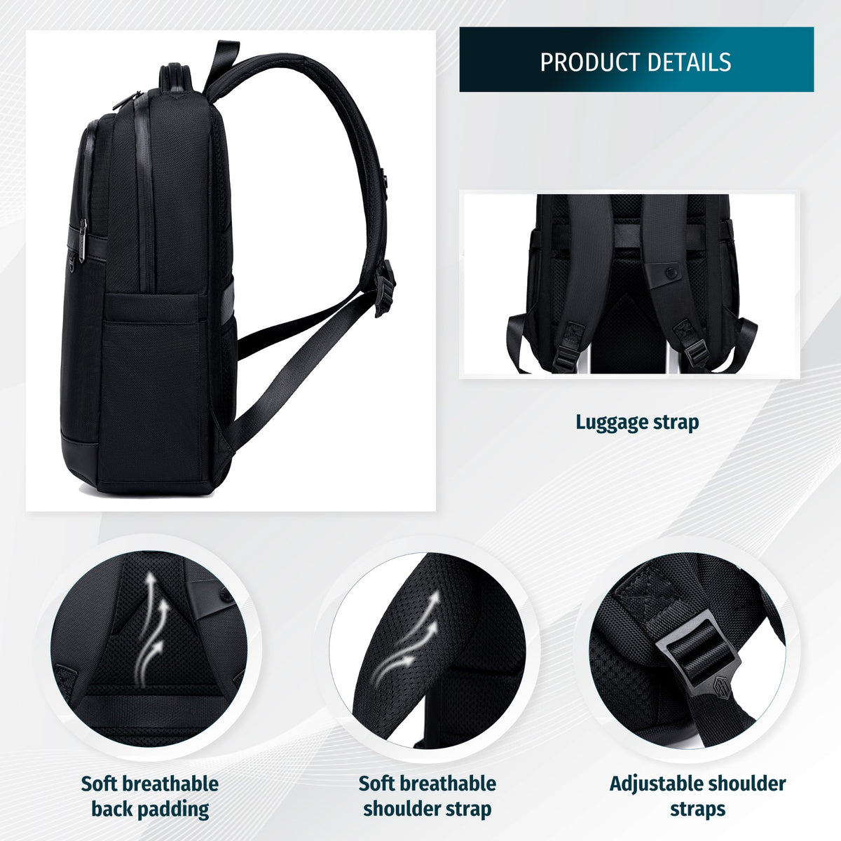 Plecak biznesowy miejski Arctic Hunter | Laptop 15.6" | Wodoodporny – Czarny