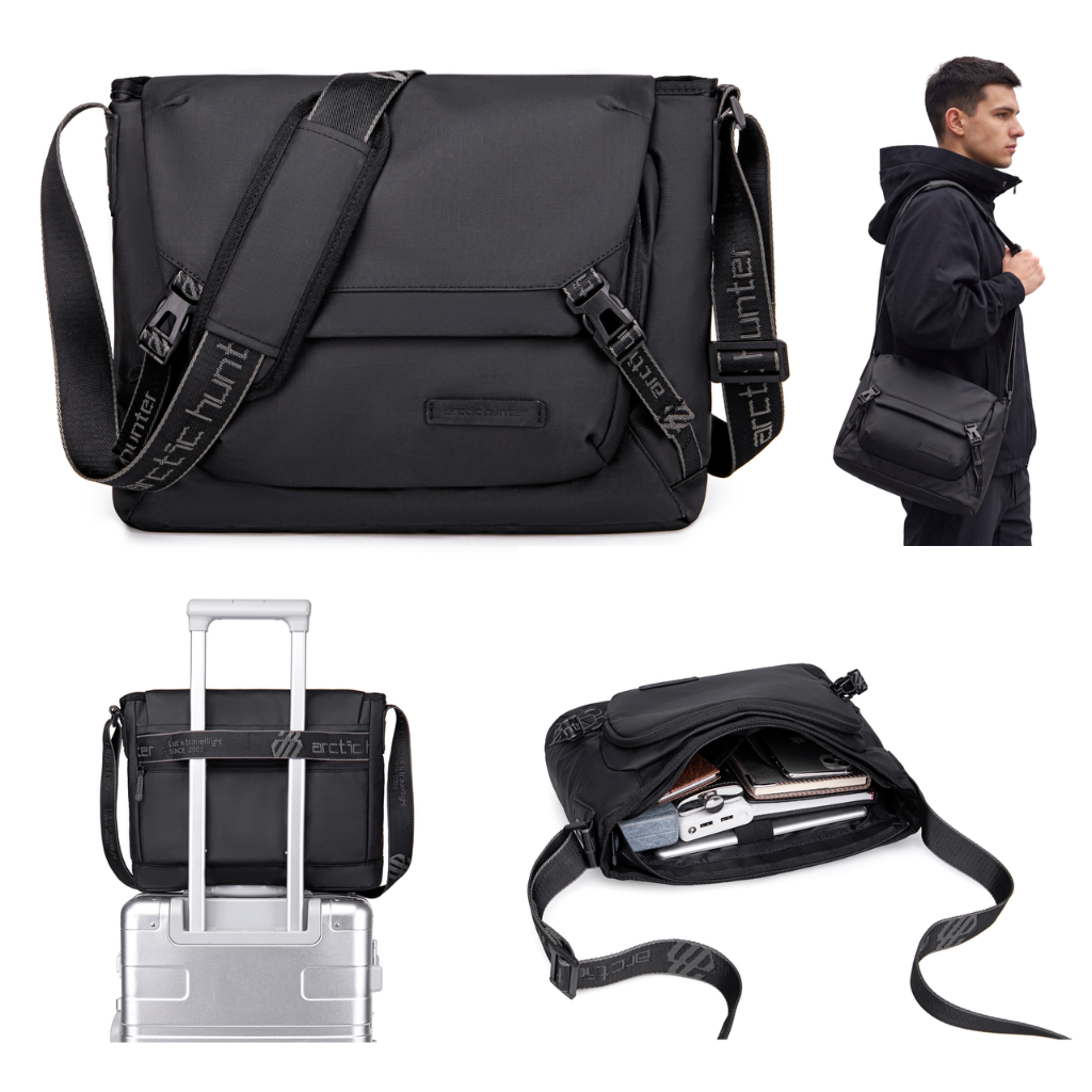 Torba listonoszka crossbody Arctic Hunter | Tablet 12", A4 | Sportowa i codzienna casual – Czarna