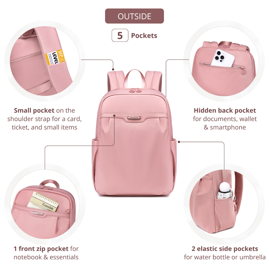 Women's Elegant City Backpack | Lightweight Water-Resistant | Fits MacBook – Powder Pink
