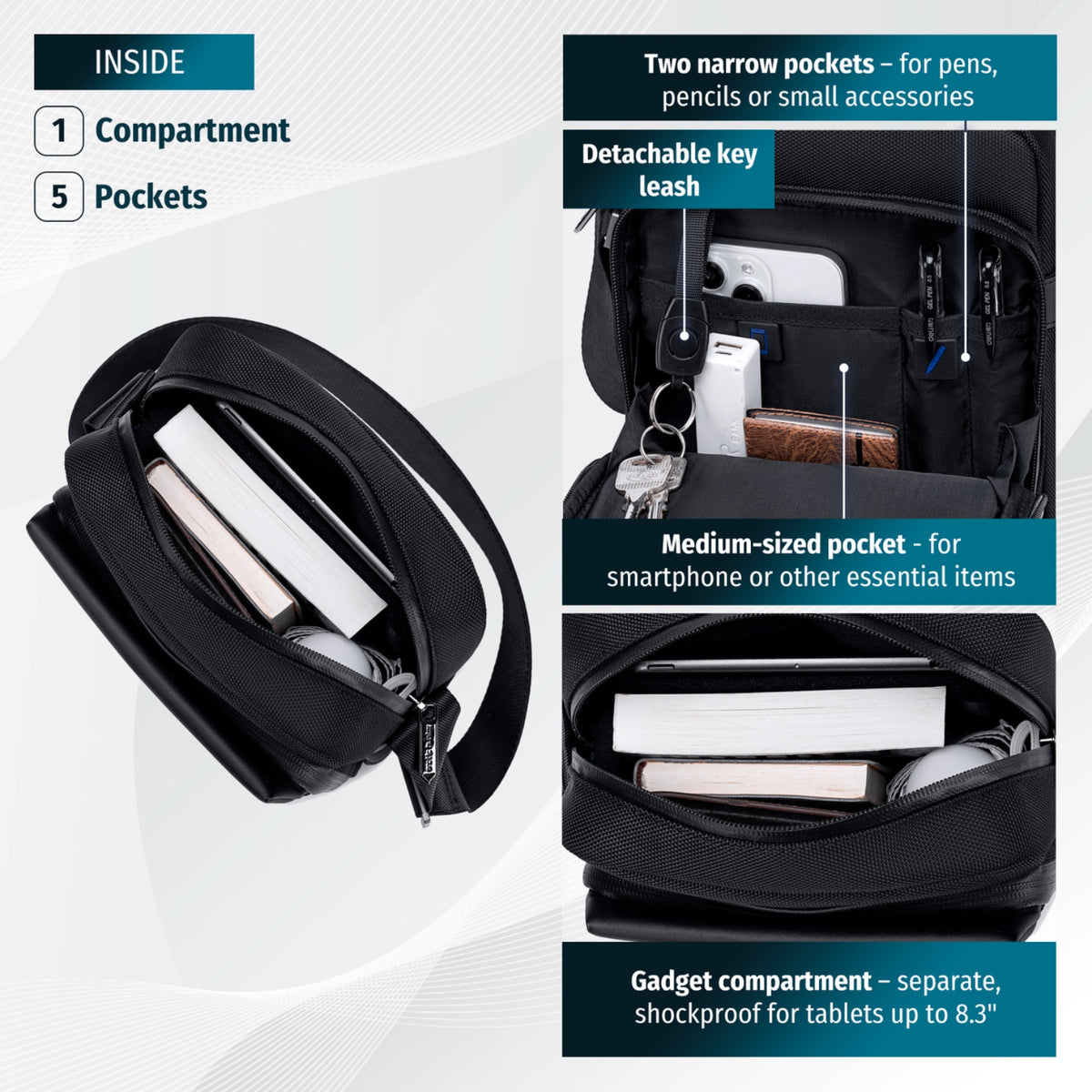 City Shoulder Bag Arctic Hunter | 3.4L Capacity | Water Resistant - Black