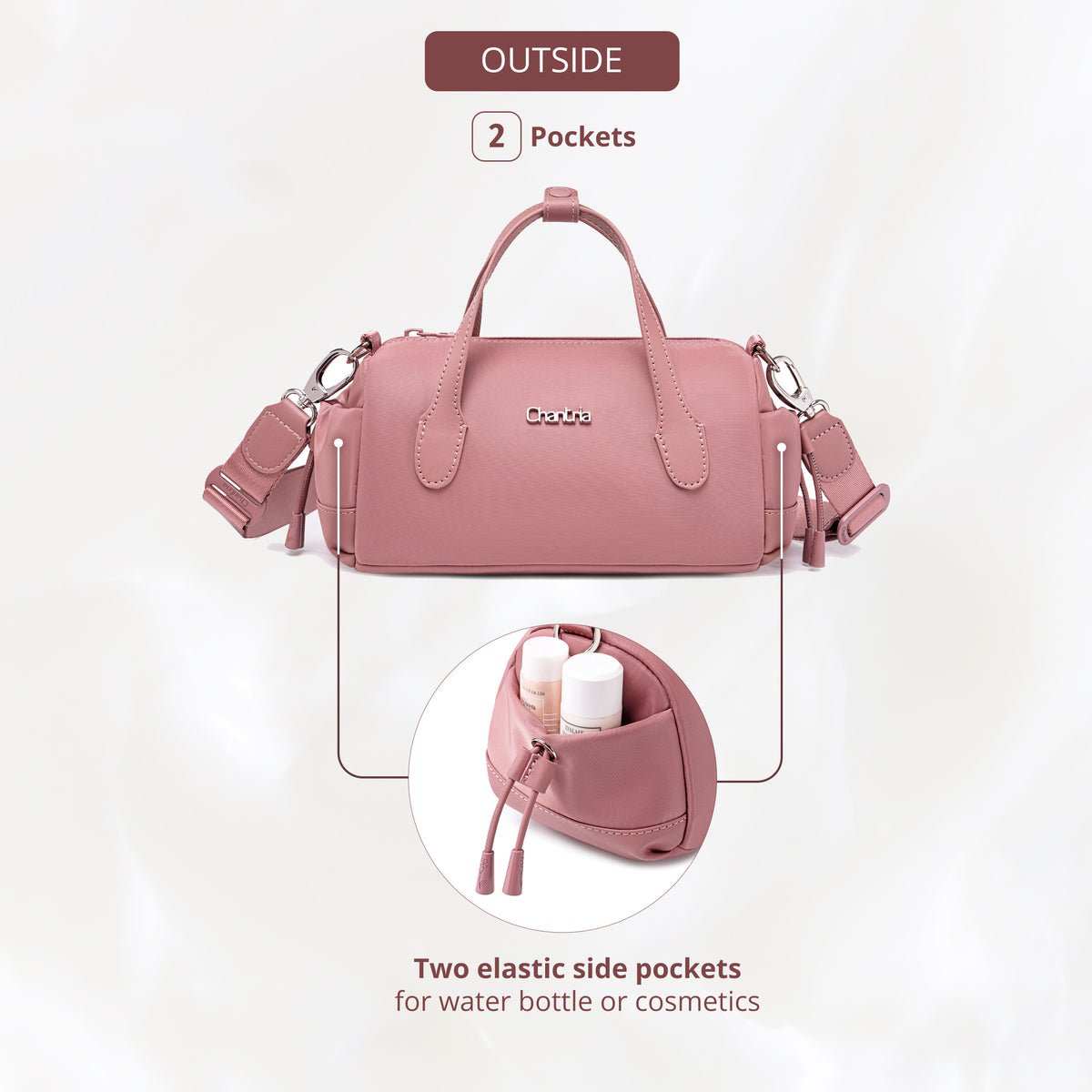 Women's Barrel Cylinder Shoulder Bag Chantria | For Phone, Documents and Essentials | Waterproof Nylon – Antique Rose