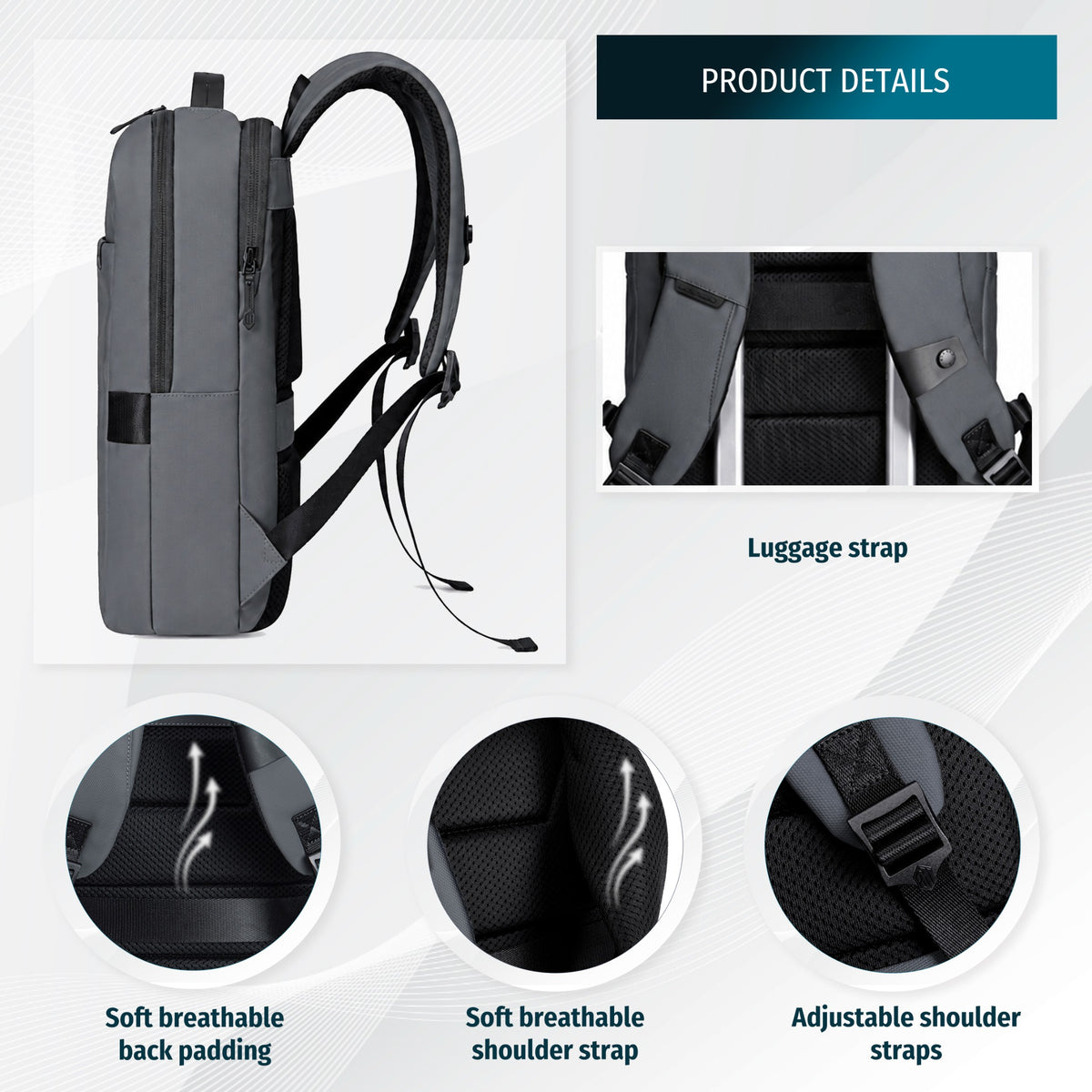 Plecak na co dzień Arctic Hunter | Laptop 15.6" | Wodoodporny poliester – Szary