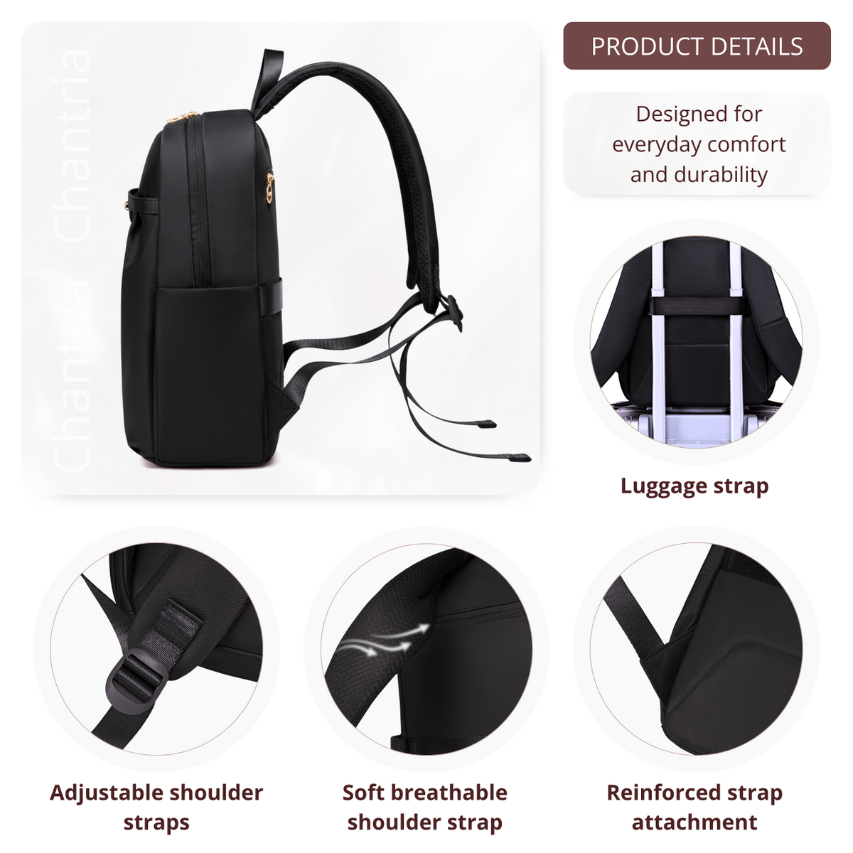 Women's Elegant City Backpack | Lightweight Water-Resistant | Fits MacBook iPad – Black