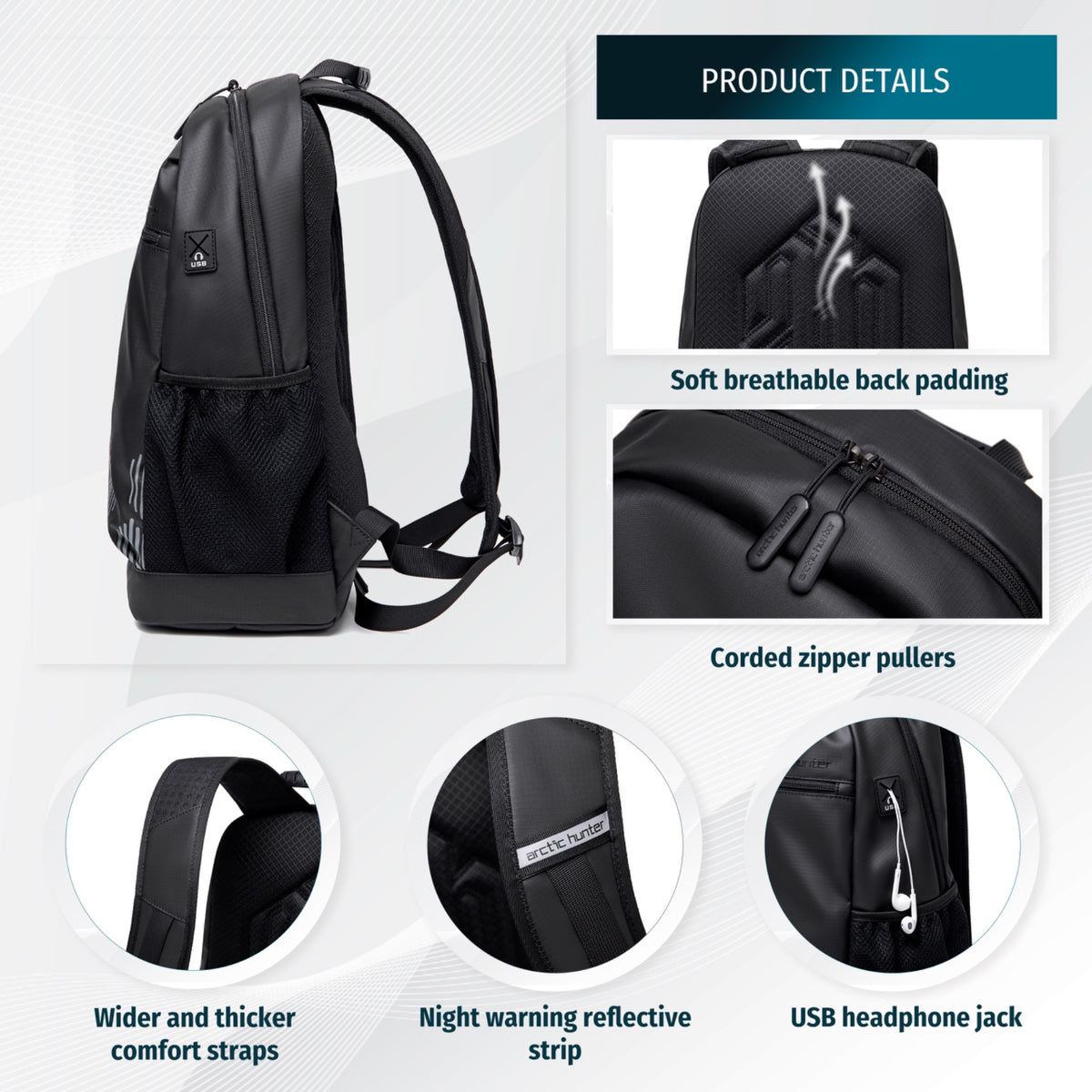 Lekki plecak młodzieżowy do szkoły na uczelnię | Laptop 15.6" | Stylowy czarny plecak miejski