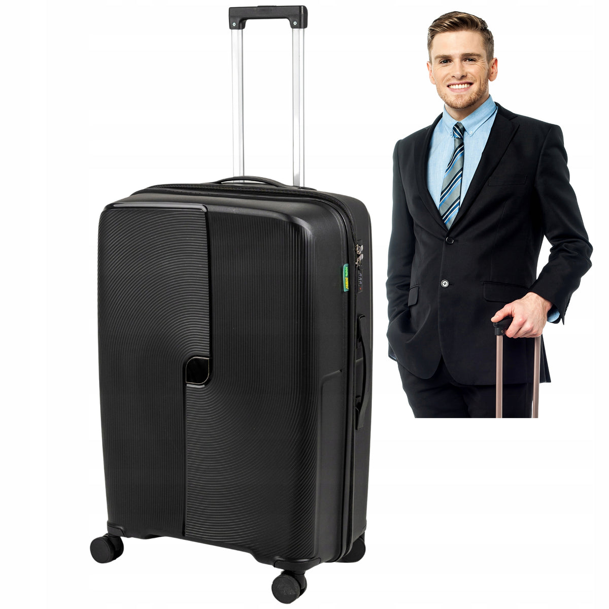 Walizka podróżna czarna duża na kółkach - elegancka, pojemna i trwała walizka do samolotu Wowbag 7918 L black