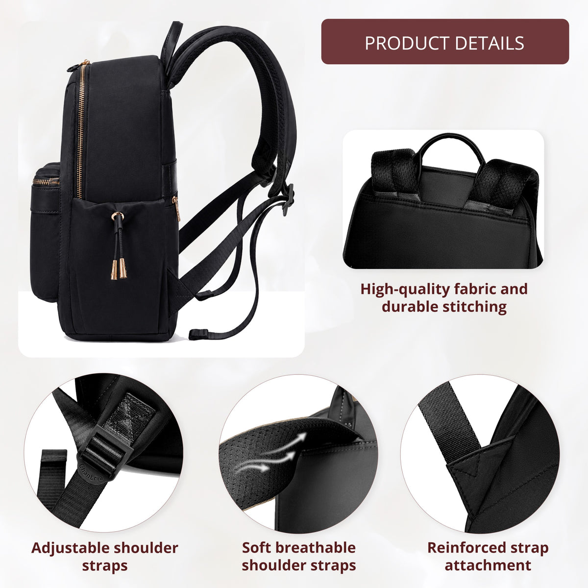 Women's City Backpack Chantria Elegant | Fits MacBook Air 13" & iPad | Smart Multi-Pockets & Anti-Theft | Everyday Casual & Travel | Luggage Strap – Black