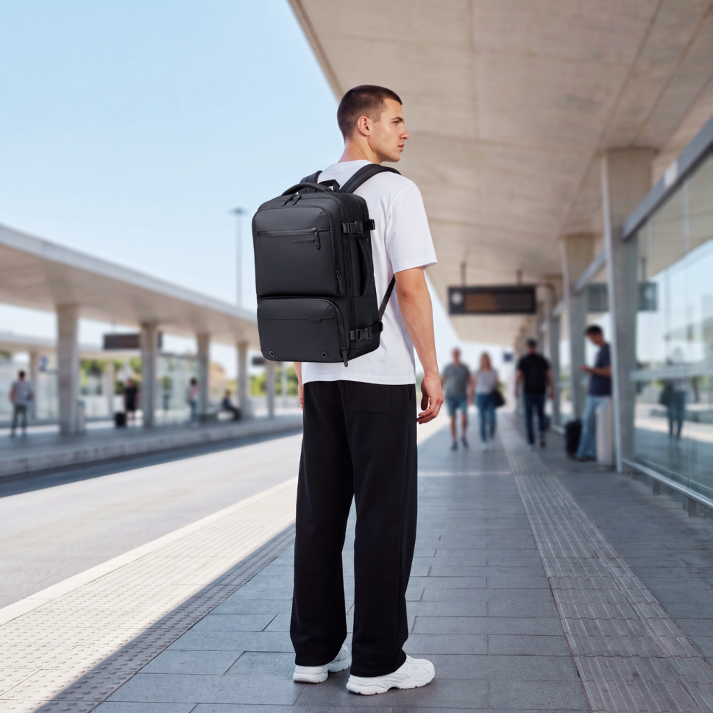Modern Travel Backpack Arctic Hunter | Vacuum Compression Bag & Electric Pump | Spacious Storage | Laptop 15.6" - Black