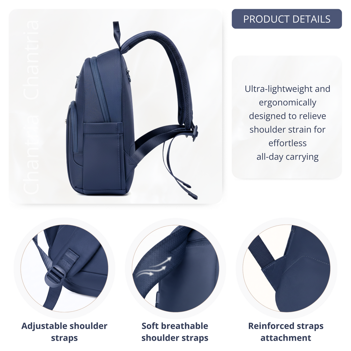 Women's Elegant City Backpack Chantria lightweight | Fits iPad Tablet | Waterproof Nylon – Blue