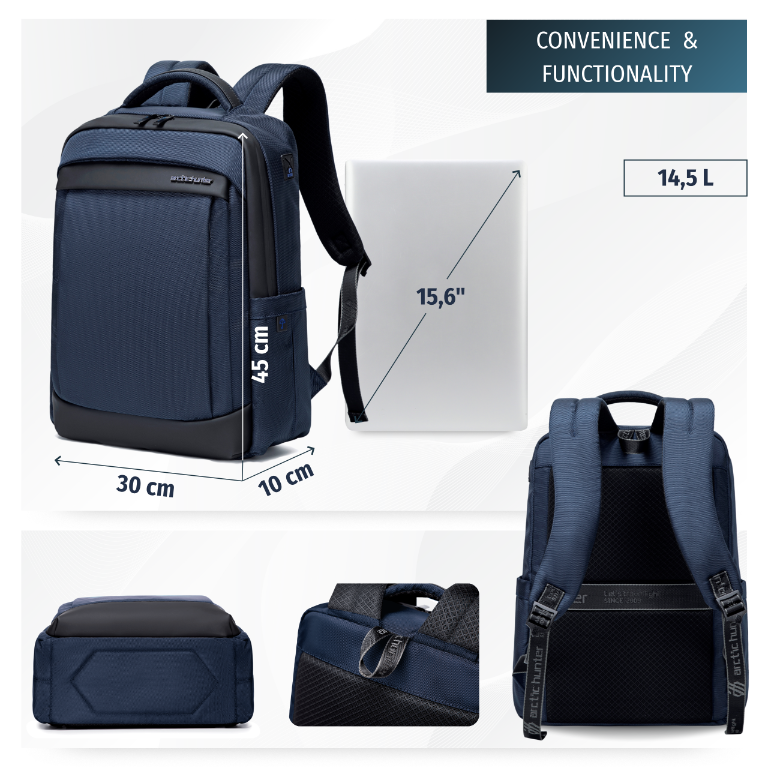 Men's Work & Study Backpack Arctic Hunter | 15.6" Laptop | Water Resistant – Blue