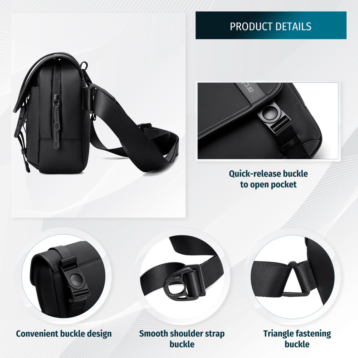 Crossbody Messenger Bag Arctic Hunter | 11" Tablet | Phone & Documents – Black