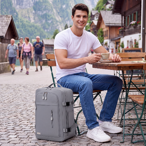Cabin Travel Backpack | 40x30x20 Ryanair WizzAir | Expandable | Free Carry-On – Grey
