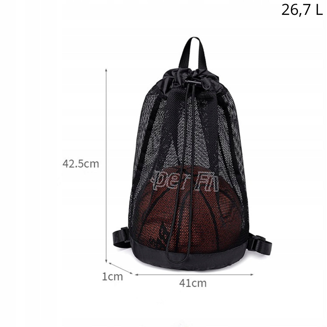 Czarny plecak siatkowy na piłki nożne, koszykowe i siatkowe, 26 l, idealny na treningi i mecze. SUPER FIVE FB760 Black.