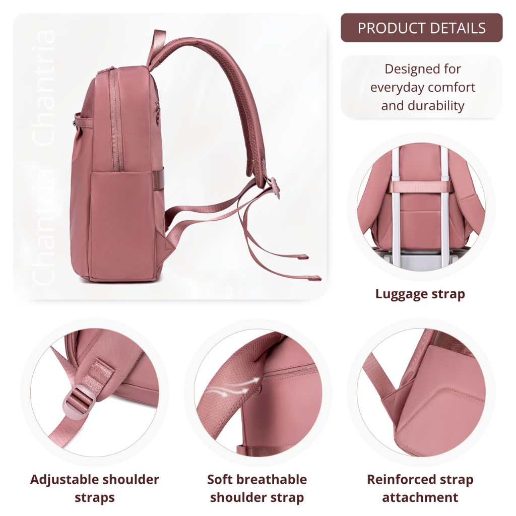 Women's Elegant City Backpack Chantria | Lightweight Water-Resistant | Fits MacBook iPad – Antique Rose