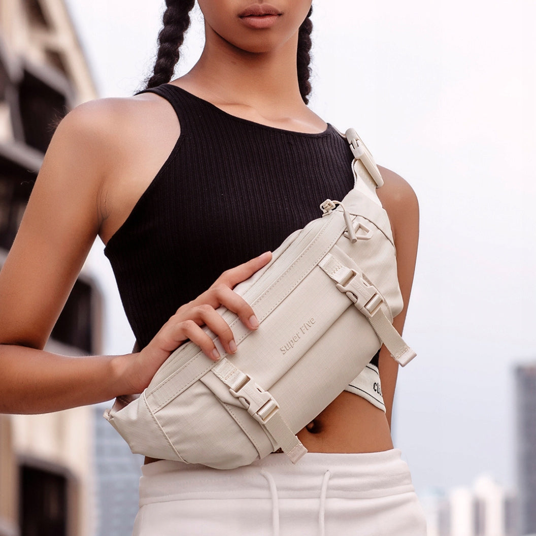 Women's white waist bag, urban waist and shoulder bag, youthful, stylish, waterproof, 3.5 L, Super Five FXB755White