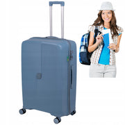 Duża walizka podróżna jasnoniebieska na kółkach - lekka, stylowa i wytrzymała do samolotu Wowbag 7918 L light blue
