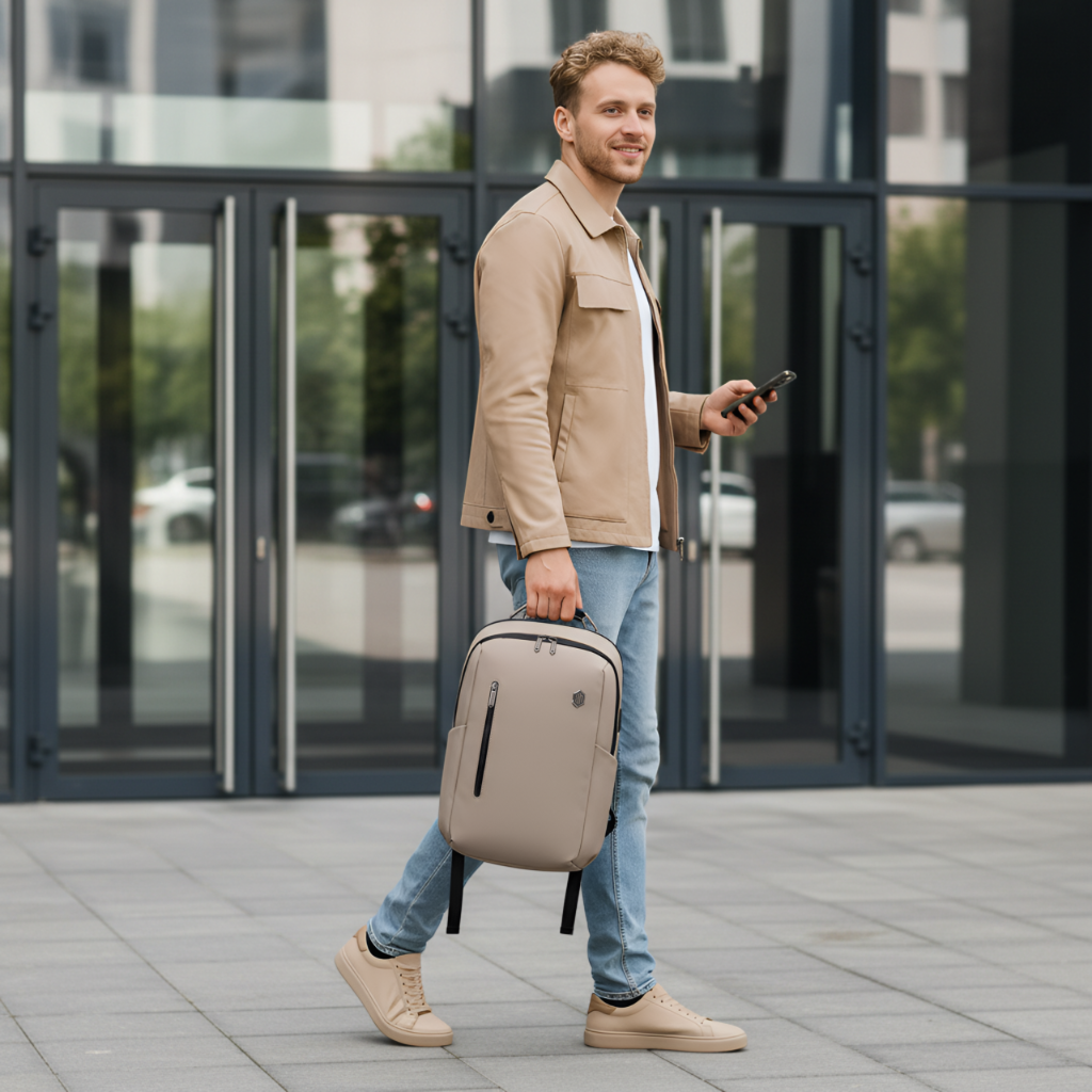 Smart City Work Travel Backpack | Laptop Storage 15,6"| USB Port – Beige