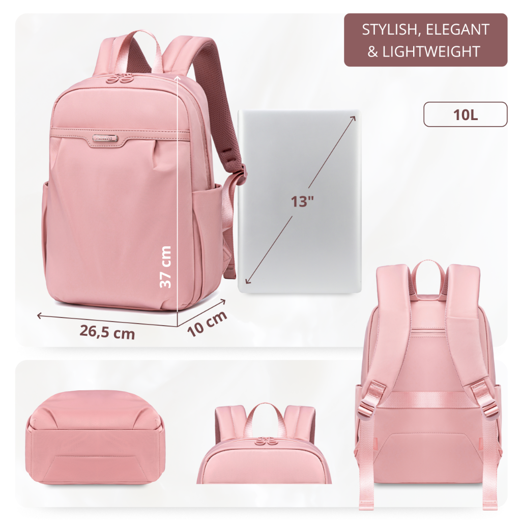 Women's Elegant City Backpack | Lightweight Water-Resistant | Fits MacBook – Powder Pink