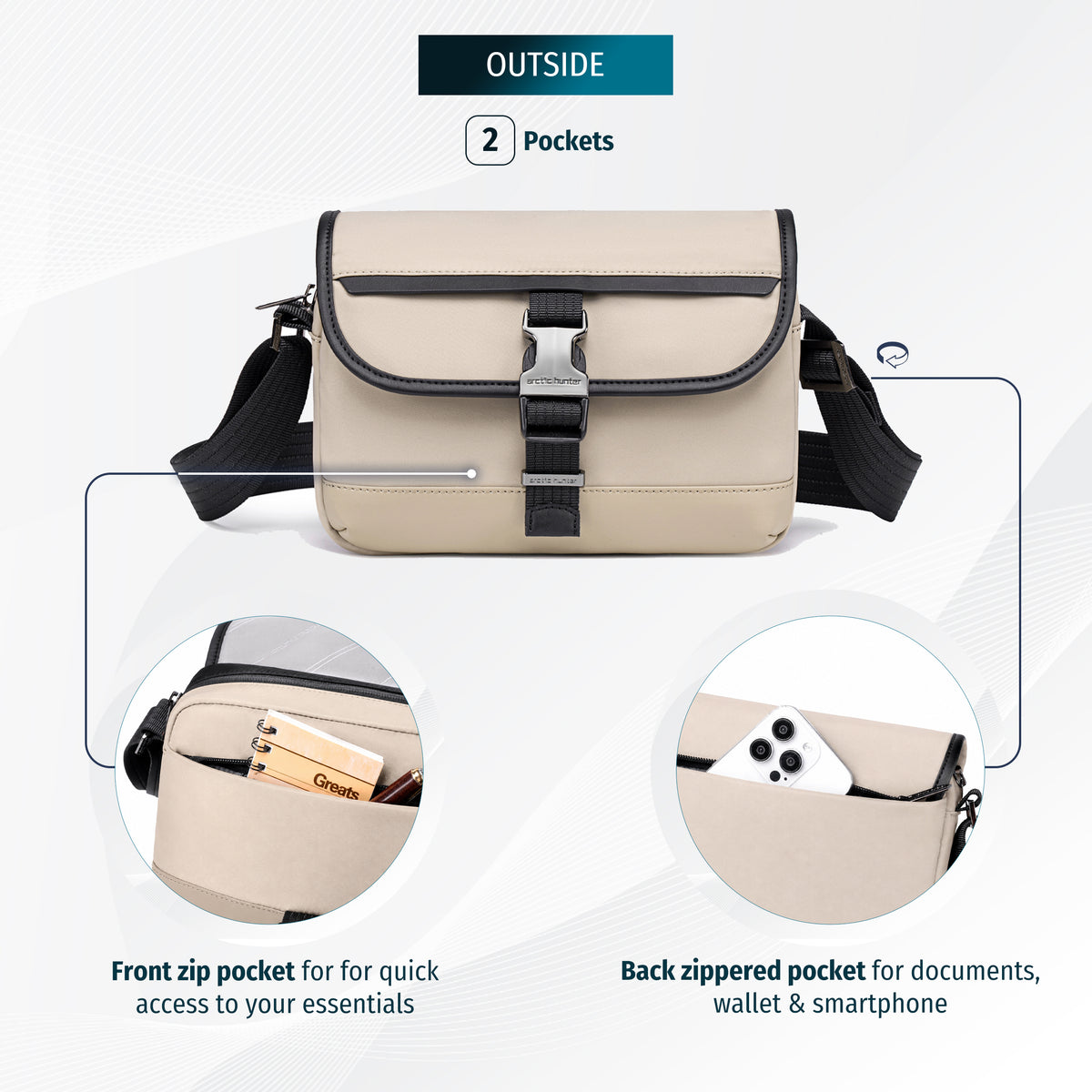 Crossbody Bag Arctic Hunter | Phone & Documents | Water resistant - Beige