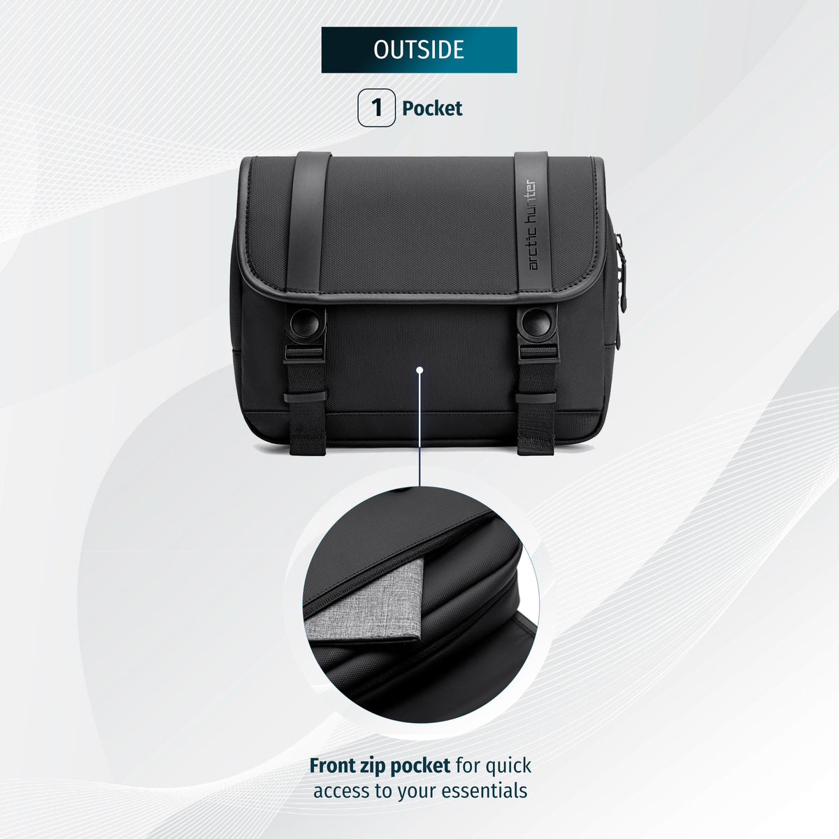 Crossbody Messenger Bag Arctic Hunter | 11" Tablet | Phone & Documents – Black