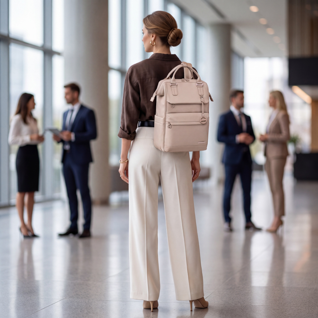 Plecak torba damska Chantria elegancka | Na laptopa 15.6 A4 | Do pracy i jako bagaż podręczny | Wodoodporna – Beżowy