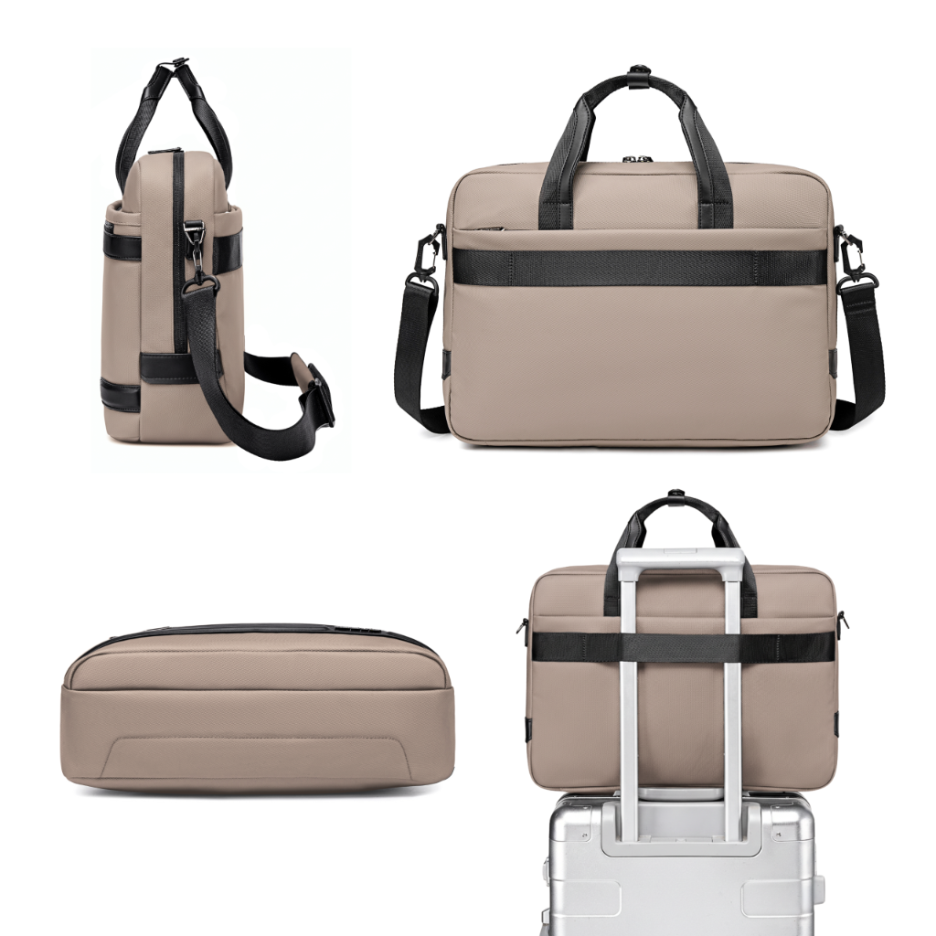 Torba na ramię w kolorze cappuccino stylowa elegancka do pracy laptop 15,6