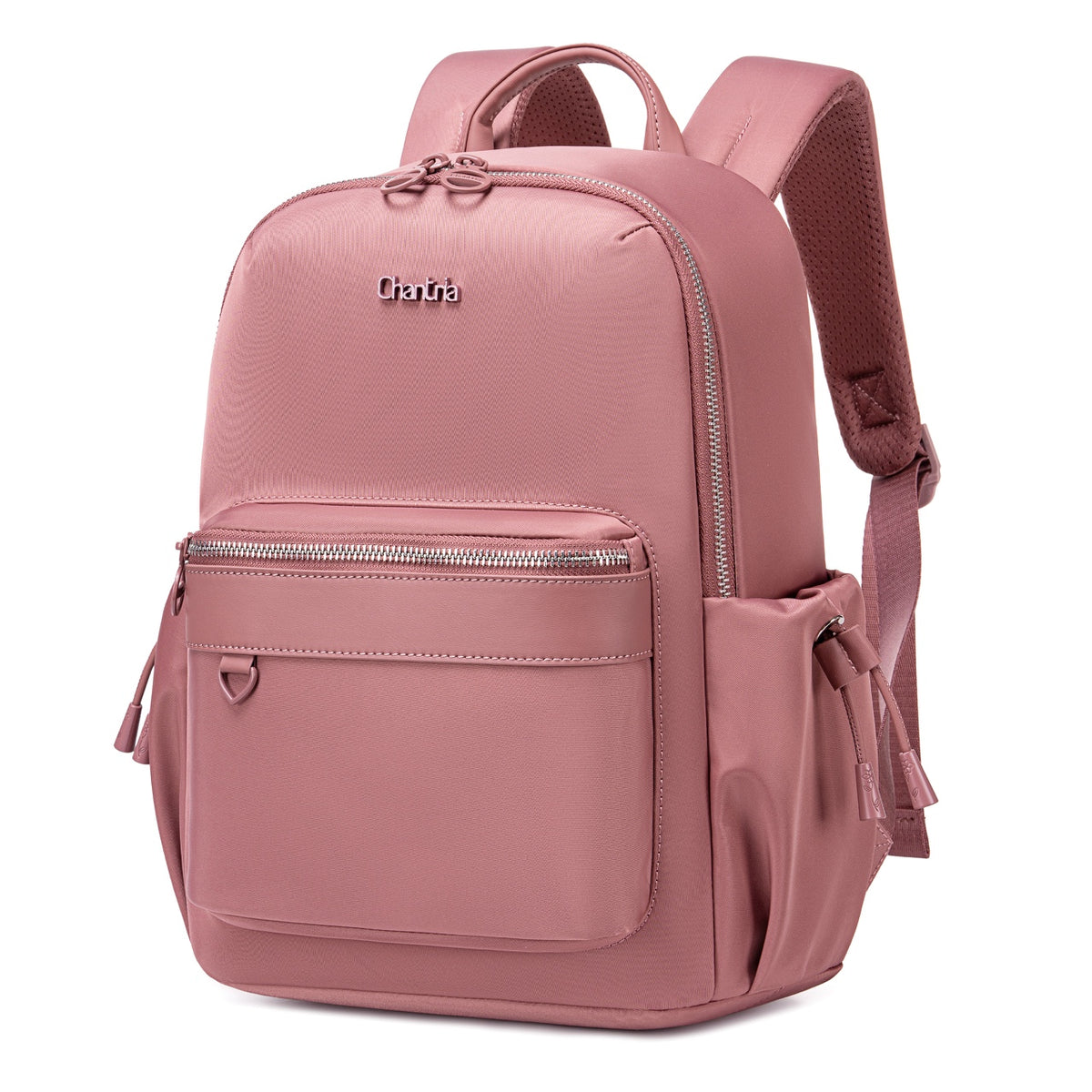 Plecak damski miejski Chantria elegancki | Na MacBook Air 13" i iPad | Funkcjonalne wnętrze i kieszeń anti-theft | Na co dzień i w podróż | Pas na walizkę – Antyczny róż