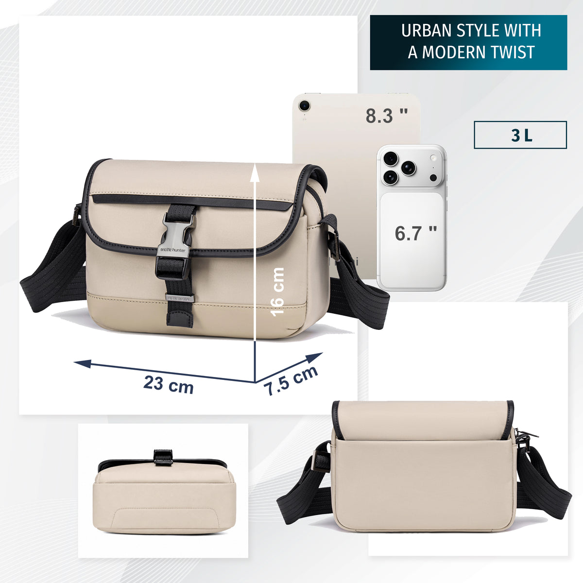 Crossbody Bag Arctic Hunter | Phone & Documents | Water resistant - Beige