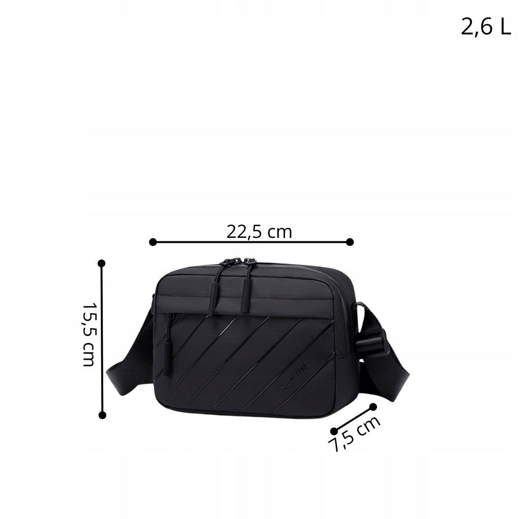 Torebka listonoszka czarna miejska wodoodporna modna na ramię elegancka uniwersalna 2,6 l Super5 FKB754Black