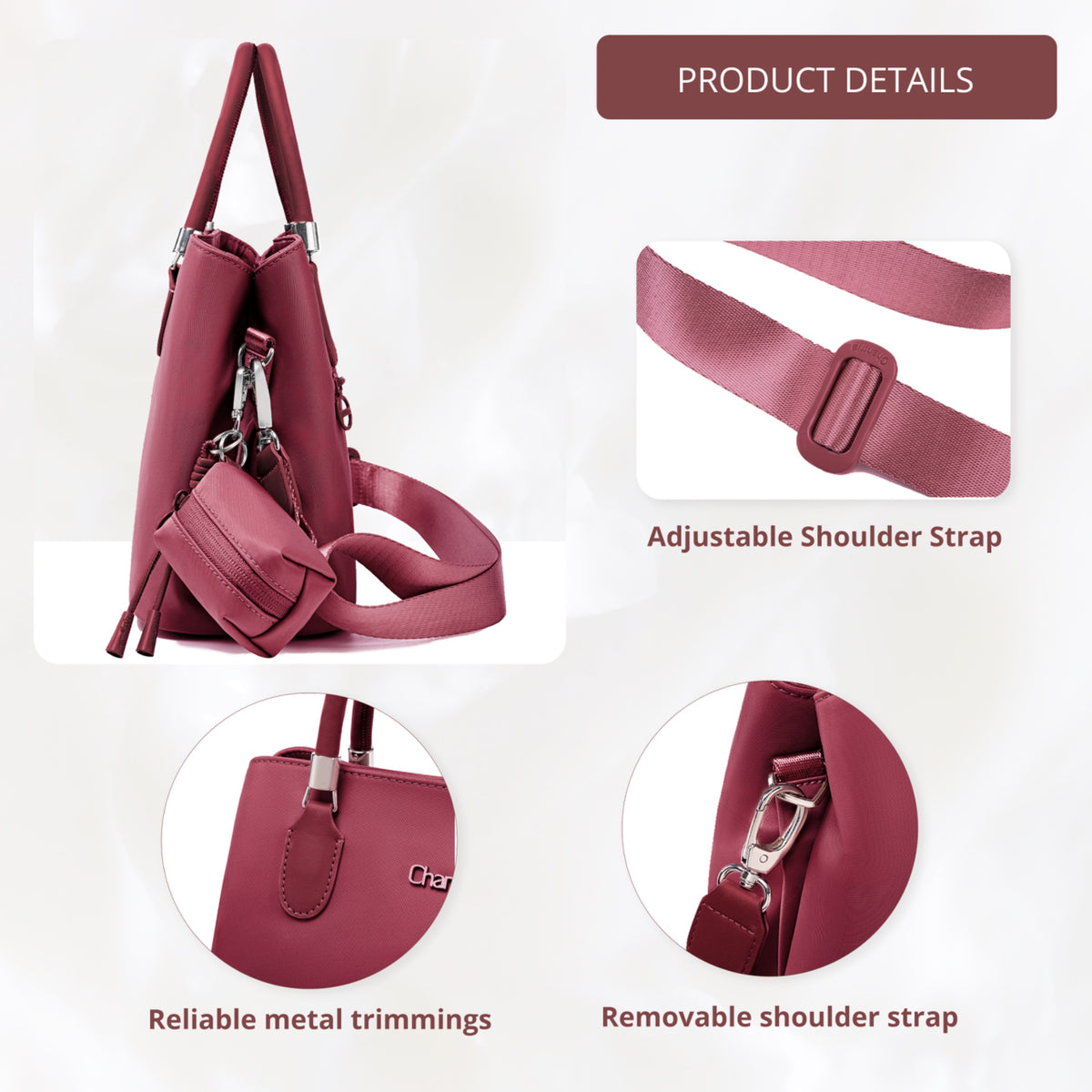 Women's Shoulder Bag Chantria | 2 Independent Compartments, Pockets & Earphone Case | Waterproof Nylon – Berry
